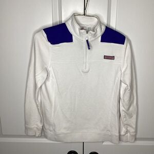 Ladies Vineyard Vines Shep 1/4 zip pullover small white / royal‎